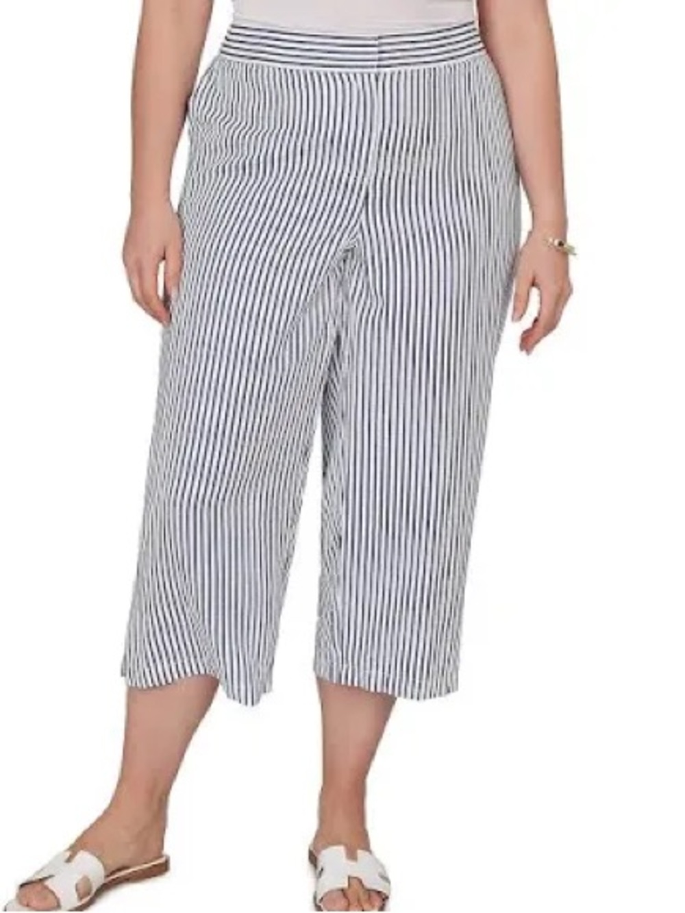 Kim Rigers: size 18, Striped Wide-Leg Crop Pants - blue/White